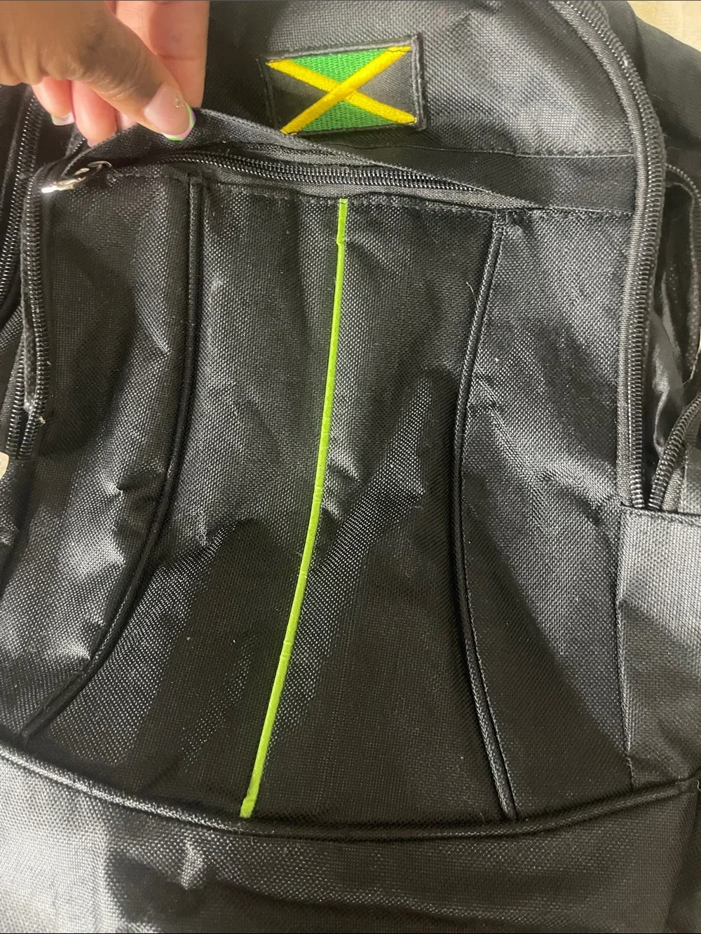 NWOT Black Backpack Green Accent & Jamaica Patch REFER TO PIC/VID 4 MISSING ZIP